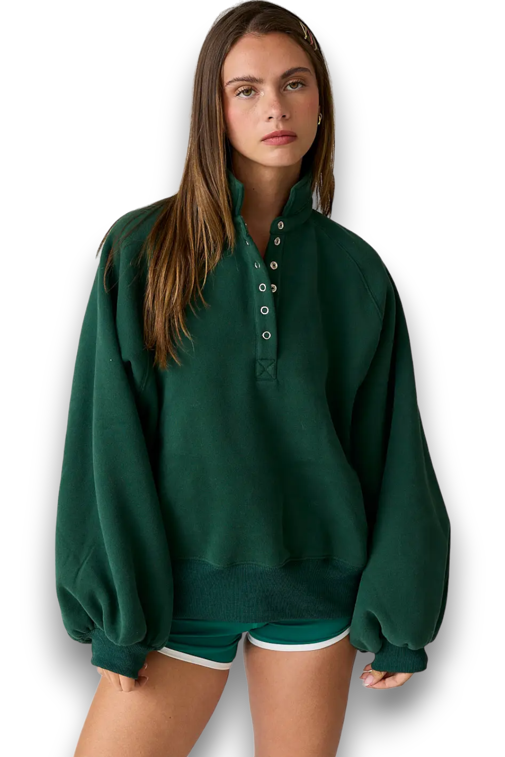 SNAP IN A COLLARD SWEATER IN HUNTER GREEN