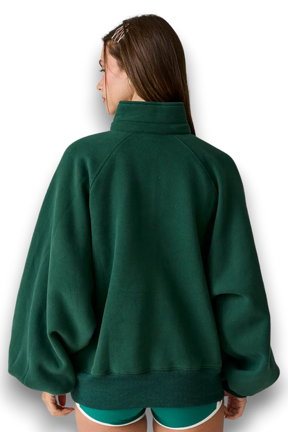 SNAP IN A COLLARD SWEATER IN HUNTER GREEN